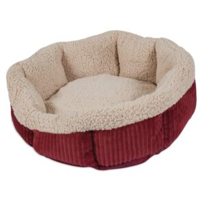 Petmate Aspen Pet Self Warming Round Bed, 19.5 Inches, Barn Red and Cream