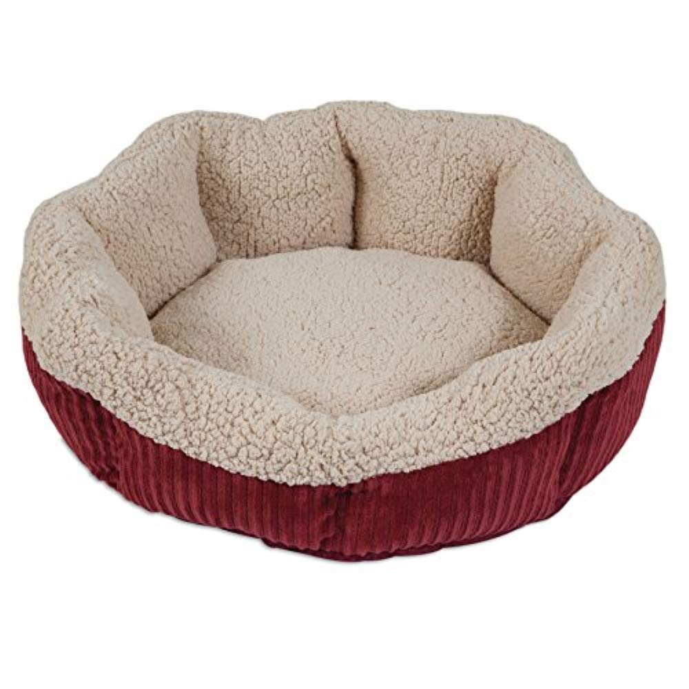 Petmate Aspen Pet Self Warming Round Bed, 19.5 Inches, Barn Red and Cream
