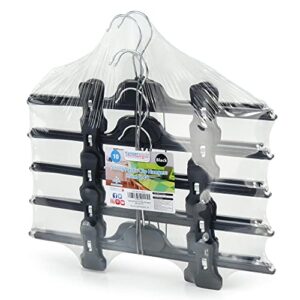 HANGERWORLD Skirt & Pant Hangers with Clips - Pack of 10, Black - 13.4inch Wide with Adjustable Clips and Swivel Hook