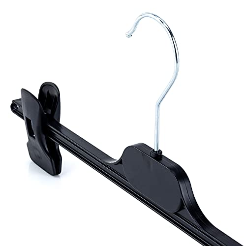 HANGERWORLD Skirt & Pant Hangers with Clips - Pack of 10, Black - 13.4inch Wide with Adjustable Clips and Swivel Hook