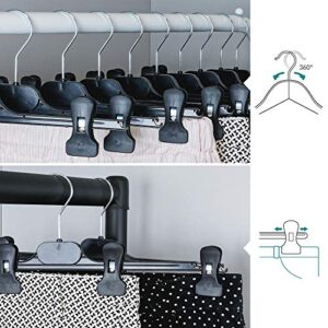 HANGERWORLD Skirt & Pant Hangers with Clips - Pack of 10, Black - 13.4inch Wide with Adjustable Clips and Swivel Hook