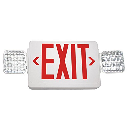 Double Face LED Combination Exit Sign - LED Lamp Heads - Self Testing - Red Letters - 90 Min. Operation - White - 120/277V VLED-U-WH-EL90-G2