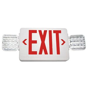 double face led combination exit sign - led lamp heads - red letters - 90 min. operation - white - 120/277v exitronix vled-u-wh-el90