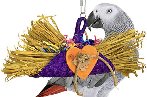 Bonka Bird Toys 950 Foraging Taco Shredding Parrot Toy, Brightly Colored Natural Raffia and Palm Leaf. Quality Product Hand Made in The USA.