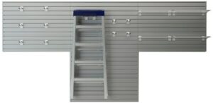 flow wall 16 piece slatwall panel, shelf and hook storage set, for garage organization systems, silver