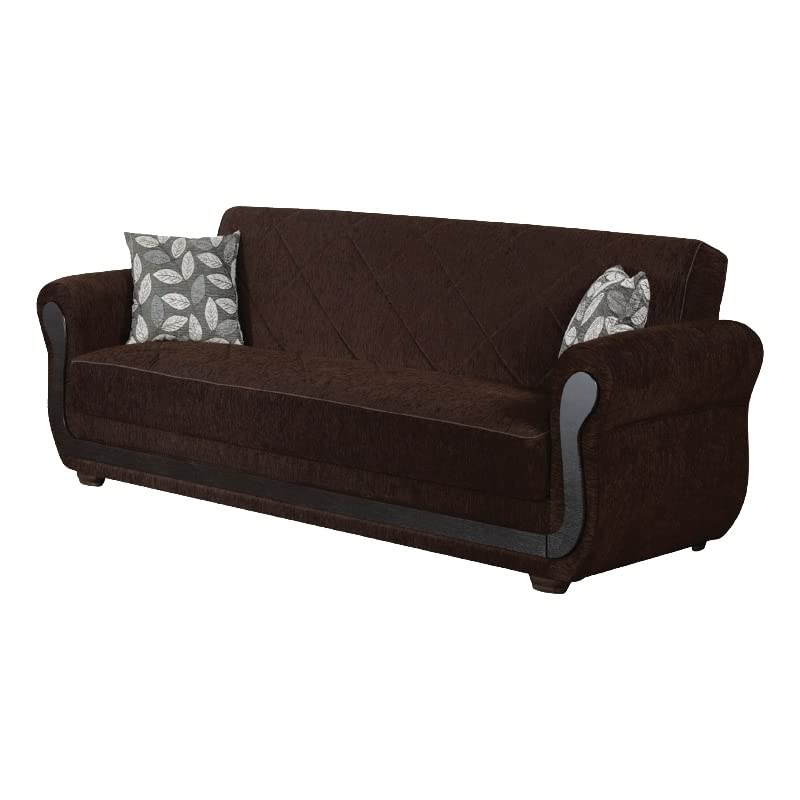 BEYAN Sunrise Collection Large Folding Sofa Sleeper Bed with Storage Space and Includes 2 Pillows, Dark Brown