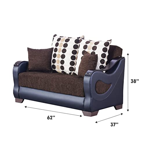 BEYAN Illinois Collection Convertible Storage Loveseat with Ample Storage Space, Includes 2 Pillows, Dark Brown