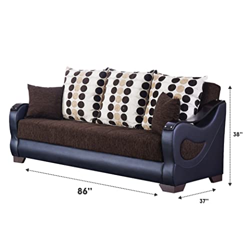 BEYAN Illinois Collection Upholstered Traditional Convertible Folding Sofa Bed with Storage Space Includes 2 Pillows, Dark Brown