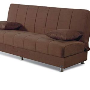 BEYAN Hamilton Collection Modern Armless Convertible Sofa Bed with Storage Space, Includes 2 Pillows, Dark Brown