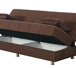 BEYAN Hamilton Collection Modern Armless Convertible Sofa Bed with Storage Space, Includes 2 Pillows, Dark Brown