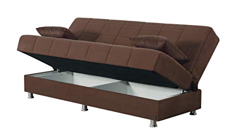 BEYAN Hamilton Collection Modern Armless Convertible Sofa Bed with Storage Space, Includes 2 Pillows, Dark Brown