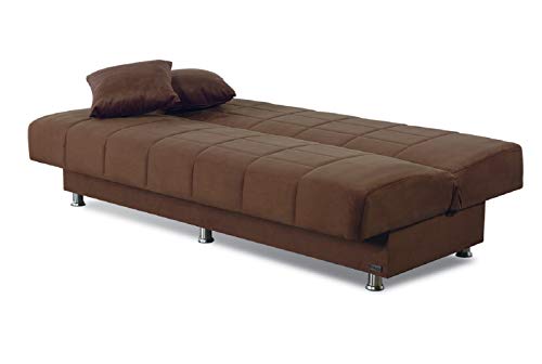 BEYAN Hamilton Collection Modern Armless Convertible Sofa Bed with Storage Space, Includes 2 Pillows, Dark Brown