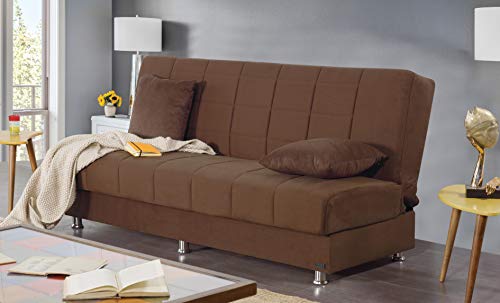 BEYAN Hamilton Collection Modern Armless Convertible Sofa Bed with Storage Space, Includes 2 Pillows, Dark Brown