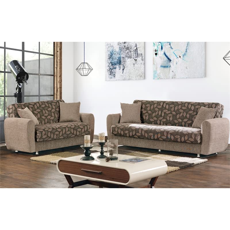 Empire Furniture USA Chestnut 2016 Collection Convertible Sofa Bed with Storage Space Including 2 Pillows, Light Brown
