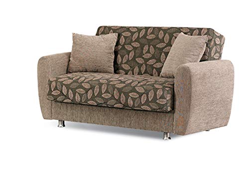 BEYAN Chestnut 2016 Collection Living Room Convertible Storage Loveseat with Storage Space, Includes 2 Pillows, Dark Brown