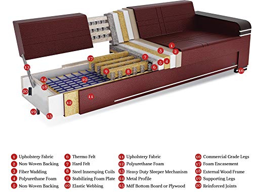 BEYAN Colorado Collection Guest Room Convertible Storage Loveseat with Storage Space, Includes 2 Pillows, Dark Brown