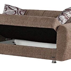 BEYAN Colorado Collection Guest Room Convertible Storage Loveseat with Storage Space, Includes 2 Pillows, Dark Brown