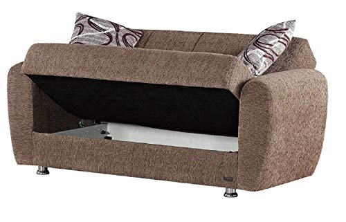 BEYAN Colorado Collection Guest Room Convertible Storage Loveseat with Storage Space, Includes 2 Pillows, Dark Brown