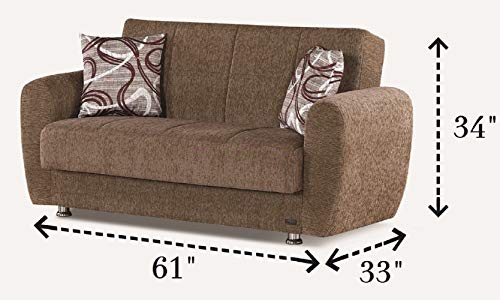 BEYAN Colorado Collection Guest Room Convertible Storage Loveseat with Storage Space, Includes 2 Pillows, Dark Brown