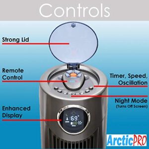 Arctic-Pro Digital Screen Oscillating Tower Fan with Remote Control, Dark Gray, 42-Inch