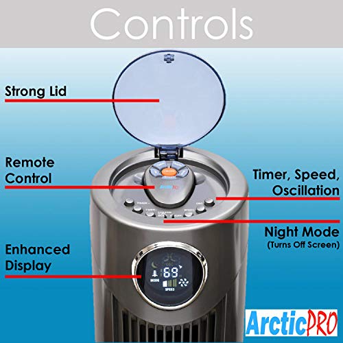 Arctic-Pro Digital Screen Oscillating Tower Fan with Remote Control, Dark Gray, 42-Inch