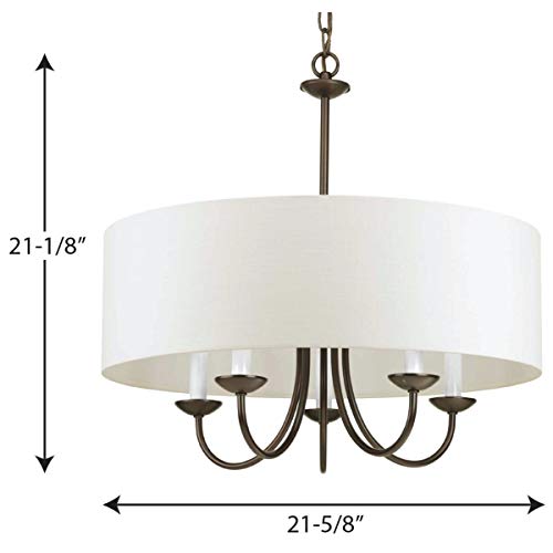 Drum Shade Collection 5-Light White Textured Linen Shade Farmhouse Chandelier Light Antique Bronze