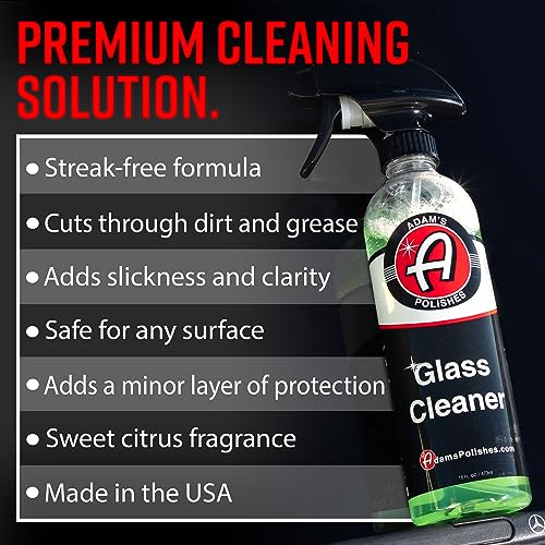 Adam’s Glass Cleaner - Car Window Cleaner | Car Wash All-Natural Streak Free Formula For Car Cleaning | Safe On Tinted & Non-Tinted Glass | Won’t Strip Car Wax or Paint Protection