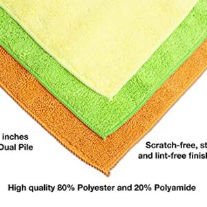 Detailer's Preference Eurow Microfiber Cleaning and Drying Cloths for Home and Auto, 14 by 17 Inches, Yellow, Green, Orange, 15 Pack