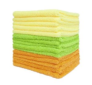 detailer's preference eurow microfiber cleaning and drying cloths for home and auto, 14 by 17 inches, yellow, green, orange, 15 pack