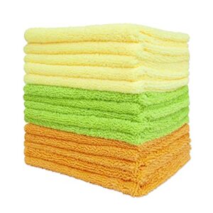 Detailer's Preference Eurow Microfiber Cleaning and Drying Cloths for Home and Auto, 14 by 17 Inches, Yellow, Green, Orange, 15 Pack