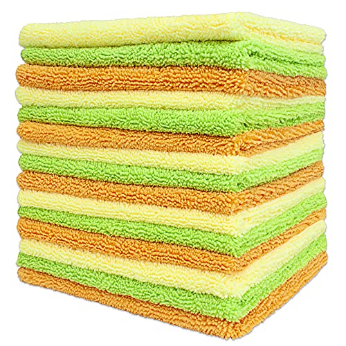 Detailer's Preference Eurow Microfiber Cleaning and Drying Cloths for Home and Auto, 14 by 17 Inches, Yellow, Green, Orange, 15 Pack