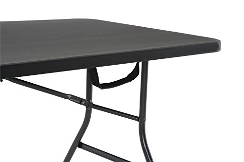 CoscoProducts Deluxe 6 foot x 30 inch Fold-in-Half Blow Molded Folding Table, Black