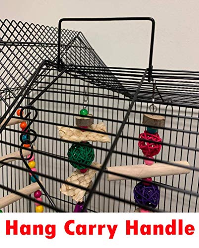 38-Inch Double Roof Top Large Flight Bird Cage with Toys for Cockatiels Sun Parakeets Green Cheek Conures Aviary Budgie Finch Lovebird Canary Pet Bird Travel Cage (18 x 14 x 38H inches, Black)