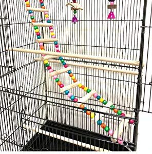 38-Inch Double Roof Top Large Flight Bird Cage with Toys for Cockatiels Sun Parakeets Green Cheek Conures Aviary Budgie Finch Lovebird Canary Pet Bird Travel Cage (18 x 14 x 38H inches, Black)