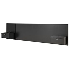prepac series 9 designer floating king headboard with nightstands, 123.25" w x 31.5" h x 16"d, black