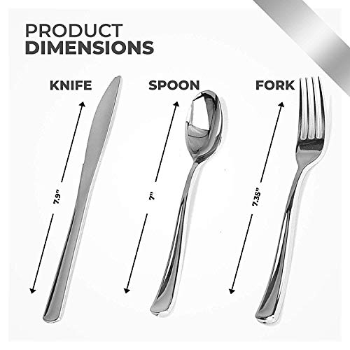 Stock Your Home 125 Disposable Heavy Duty Plastic Spoons, Fancy Plastic Silverware Looks Like Real Cutlery - Utensils Perfect for Catering Events, Restaurants, Parties and Weddings (Silver)