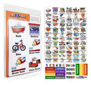 schkidules visual schedules for kids 93pc home collection for daily routines: 72 picture magnets +21 headings for children, adhd & behavioral suppports