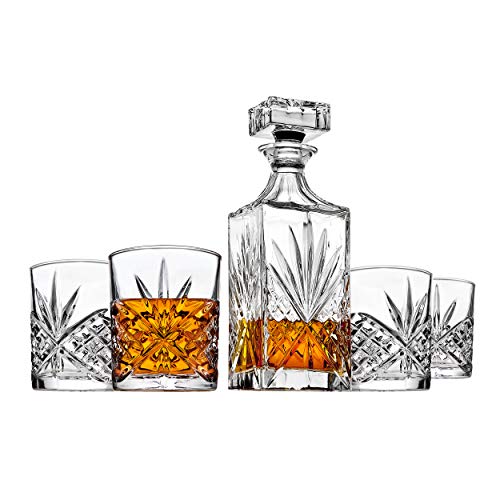 Godinger Dublin Whiskey Decanter Bar Set with 4 Old Fashioned Glasses