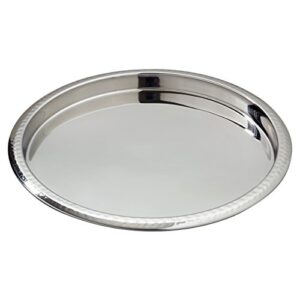 elegance stainless steel hammered rim bar tray, 14" diameter, silver
