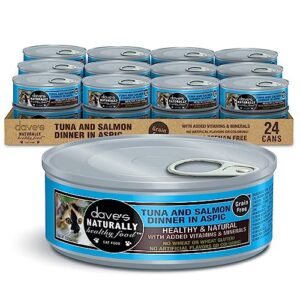 dave's pet food grain free wet cat food (tuna & salmon dinner in aspic), naturally healthy canned cat food, added vitamins & minerals, wheat & gluten-free, 5.5 oz (case of 24)