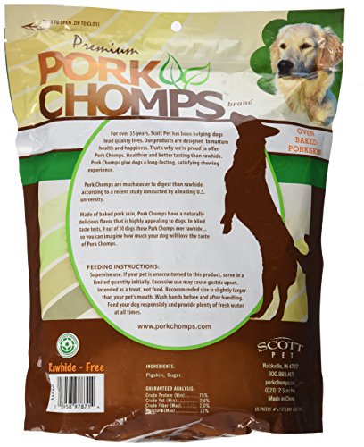 Pork Chomps Baked Pork Skin Dog Chews, 3-inch Chips, 12oz Bag