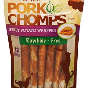 Pork Chomps Baked Pork Skin Dog Chews, 5-inch Mini Twists, Real Sweet Potato Wrap, 12 Count