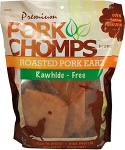 pork chomps roasted pork skin dog chews, ear shapes, 10 count
