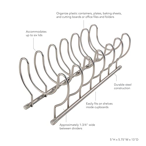 Spectrum Diversified Euro Kitchen Lid Organizer for Plates, Cutting Boards Bakeware, Cooling Racks, Pots & Pans, Serving Trays, and Reusable Containers, Satin Nickel