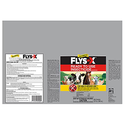 Absorbine Flys-X Ready to Use Water-Based Insecticide for Livestock, Horses, Dogs, Kills & Repels Flies, Mosquitoes, Gnats, Lice, 32oz Quart Sprayer