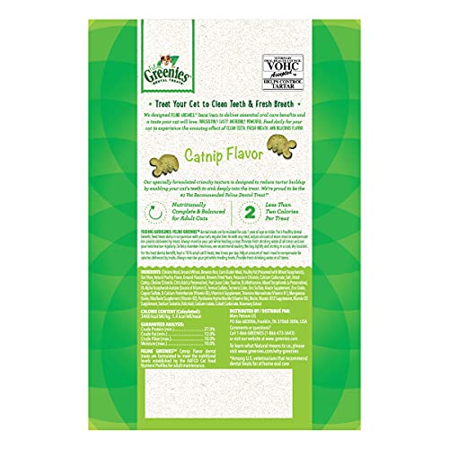 FELINE GREENIES Dental Treats for Cats Catnip Flavor 2.5 oz.