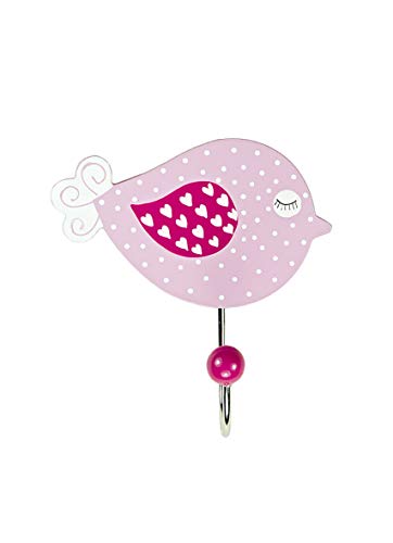 Mousehouse Gifts Kids Pink Bird Coat Hook Wall Hooks for Girls Nursery or Bedroom