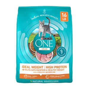 purina one high protein, healthy weight dry cat food, +plus ideal weight with turkey - 16 lb. bag
