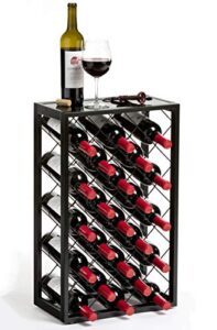 mango steam 23 bottle black wine rack with glass top shelf, free standing for home, kitchen and bar