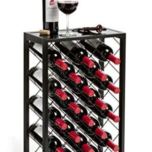 Mango Steam 23 Bottle Black Wine Rack with Glass Top Shelf, Free Standing for Home, Kitchen and Bar